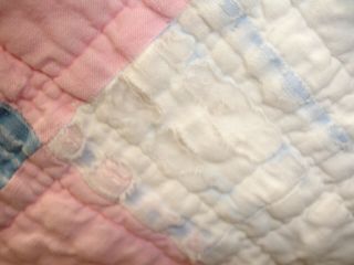 Q 3 - Vintage Quilt,  Hand Quilted,  9 Patch,  Pink and White,  68 X 80 inches 3