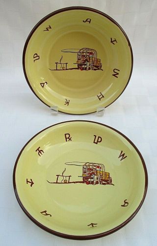 Set Of 2 Vintage Monterrey Western Ware Enamelware Chuck Wagon Cereal Bowls 7 "