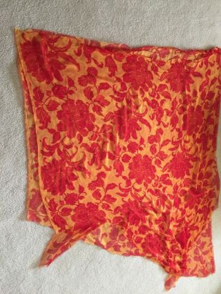 Vtg Jean Louis 1970s French RED Orange Gold Iridescent Silk Chiffon Dress Fabric 3