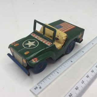 Vtg 1960s Unbranded 3.  5” Tin Litho Jeep Willys Us Flag Army Military Japan