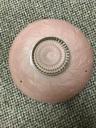 Vintage Ceiling Lamp Shade Light Cover Pink Glass Presses Leaf Design
