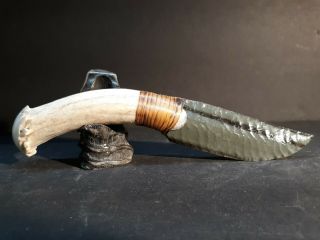 Color Banded Green Obsidian With Antler Handle Knife Buffalo Kenny H