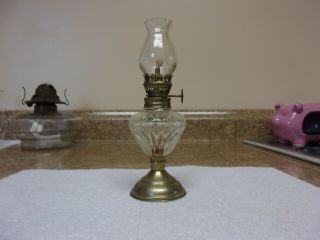 Vintage Mini Clear Glass With Metal Base Oil Lamp
