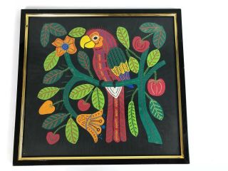 Vintage Parrot Mola Applique Textile Art Framed Bird 2