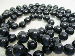 Vintage Hand Crafted Artisan Black Onyx Bead Necklace 9mm Beads 28 "