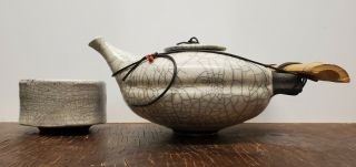 Raku Pottery Teapot With Cup Japanese Style Bamboo Handle