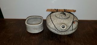 Raku Pottery Teapot With Cup Japanese Style Bamboo Handle 3