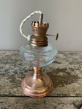 Vintage Copper And Glass Miniature Kerosene Oil Lamp
