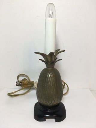 Vintage Brass Pineapple Accent Lamp Wood Base 8” Hospitality Home Decor No Shade