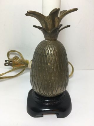 Vintage Brass Pineapple Accent Lamp Wood Base 8” Hospitality Home Decor NO SHADE 3