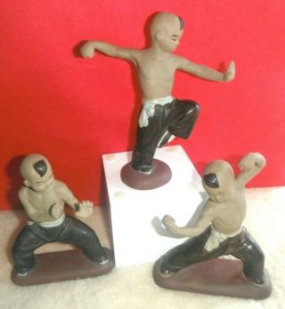 3 Student Chinese Tai Chi Mudman Mud Men Shaolin Figurines Stamped Numbered