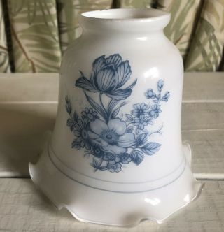 Vintage White Glass Ruffle Blue Flower 2 - 1/4 " Fit Ceiling Fan Light Shade Globe