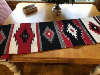 8 Foot Red Black Cream Gray Woven El Paso Native American Saddle Blanket 3
