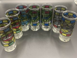 7 Vintage Stained Glass Drinking Beer Glasses