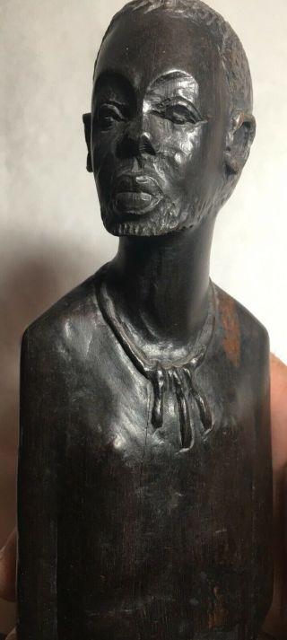 Vintage African Carved Wood Figural Man Face Cane Walking Stick Ebony Hard Wood