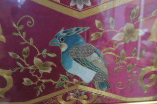 VINTAGE CHINESE SILK GOLD THREAD EMBROIDERY BLUE BIRD TAPESTRY DOILY FRAMED 2