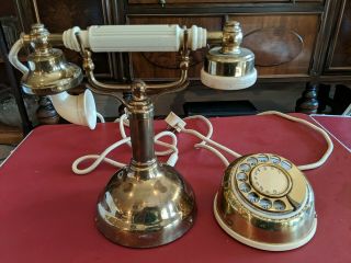 Vintage Brass French Victorian Style Rotary Dial Desk Telephone