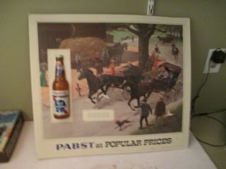 Vintage Pabst Blue Ribbon Beer Sign 3d Bottle Horse Buggy Race Great Grafics