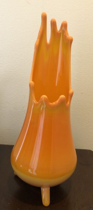 Mcm Vintage L.  E.  Smith? Glass Orange Yellow Slag Stretch Vase Tripod Legs