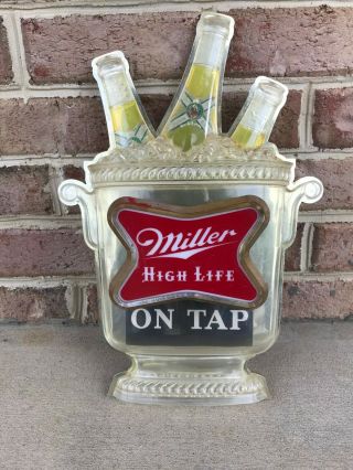 Antique Vintage Miller High Life Beer Sign 3 Bottle Bucket Bar Light