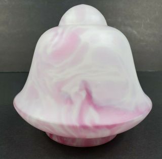 Small Swirled Pink And White Satin Art Glass Lamp Shade 2 1/2 " Opening Euc