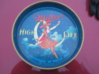 Vintage Miller High Life Beer Tray Girl On Moon Bright Colors 13 " Diameter