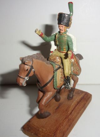 Vintage Lead Soldier On Horse With Wooden Base Hand Painted Military Id 501