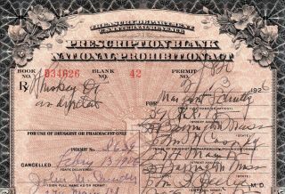 Prohibition Whiskey Prescription Antique Doctor Pharmacy Bar 1926 Schultz MA Rx 2