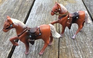Vintages 1950’s Pair Cast Metal Horses 3” X 2 1/2” Painted Like Trigger
