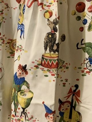 Vintage Circus Novelty Fabric Pleated Curtains Drapes Animals Clowns 2 Panels
