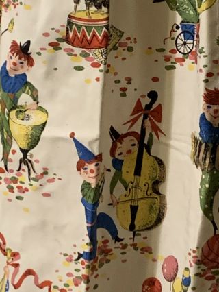 Vintage Circus novelty Fabric Pleated Curtains Drapes Animals Clowns 2 Panels 2