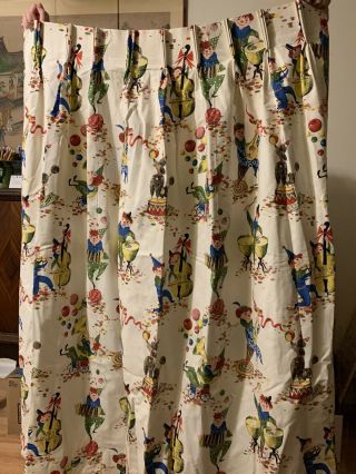 Vintage Circus novelty Fabric Pleated Curtains Drapes Animals Clowns 2 Panels 3