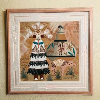 Framed Navajo Native American Sand Painting By Keith Silversmith Signed