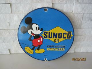 Vintage Sunoco Oil Mickey Mouse Porcelain Sign