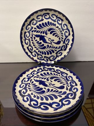 Anfora Pottery Pintado A Mano Cobalt Blue Dinner Plates Set Of 4