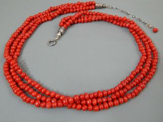 Vintage Carolyn Pollack Signed Qt 3 Strand Red Coral Sterling Necklace 19 " Adj