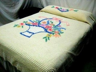 Vintage Lovely White Chenille on a Yellow Background Bedspread 2