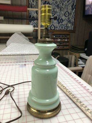 Vintage Green Glass Table Lamp With Gold Detail,  No Lampshade