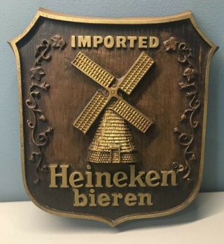 Vintage Heineken Imported Beer Sign Bieren Windmill Shield 1982 Bar Breweriana