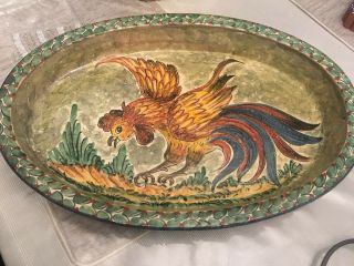Large Mexican Talavera Pottery Serving Platter/tray Rooster Handpainted 20 X 14
