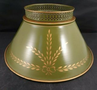 Vintage Mid - Century Toleware Metal Lampshade - Green & Gold - 12 " To 5.  5 "