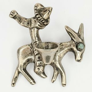 Vintage Sterling Silver 925 Man On A Donkey Pin Brooch Turquoise Eye