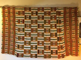 Vintage Authentic African Ashanti Kente Handwoven Cloth Ghana Vegetable Dyes