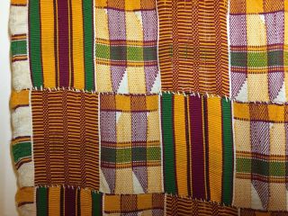 Vintage Authentic African Ashanti Kente Handwoven Cloth Ghana Vegetable Dyes 3