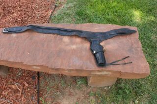 Vintage Tooled Leather Cowboy Gun Belt With Holster From Columbus Mexico