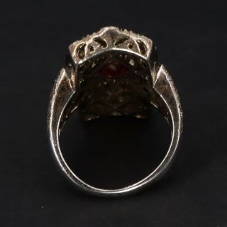 VTG Sterling Silver SIGNED Art Deco Style Onyx & Ruby Ring Size 5.  5 - 7g 3