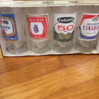 Nib Vintage Molson Canadian Export Biere Beer Ale Collectable Glass Set Of 4