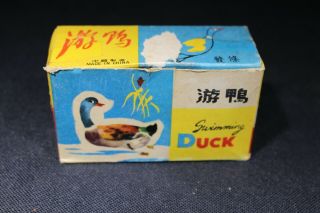 VINTAGE SWIMMING DUCK TIN CLOCKWORK WINDUP TOY WITH KEY 3