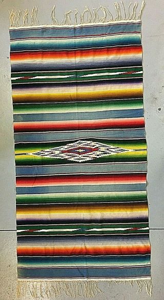 Vintage Large Woven Wool Navajo Native American Indian Rug 38 X 8 Southwest