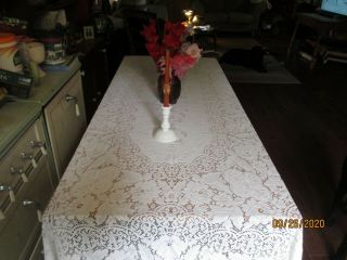 Vtg Cotton Scottish Lace Tablecloth - 55 X 96 Oblong - Rectangle - Ivory Stunn